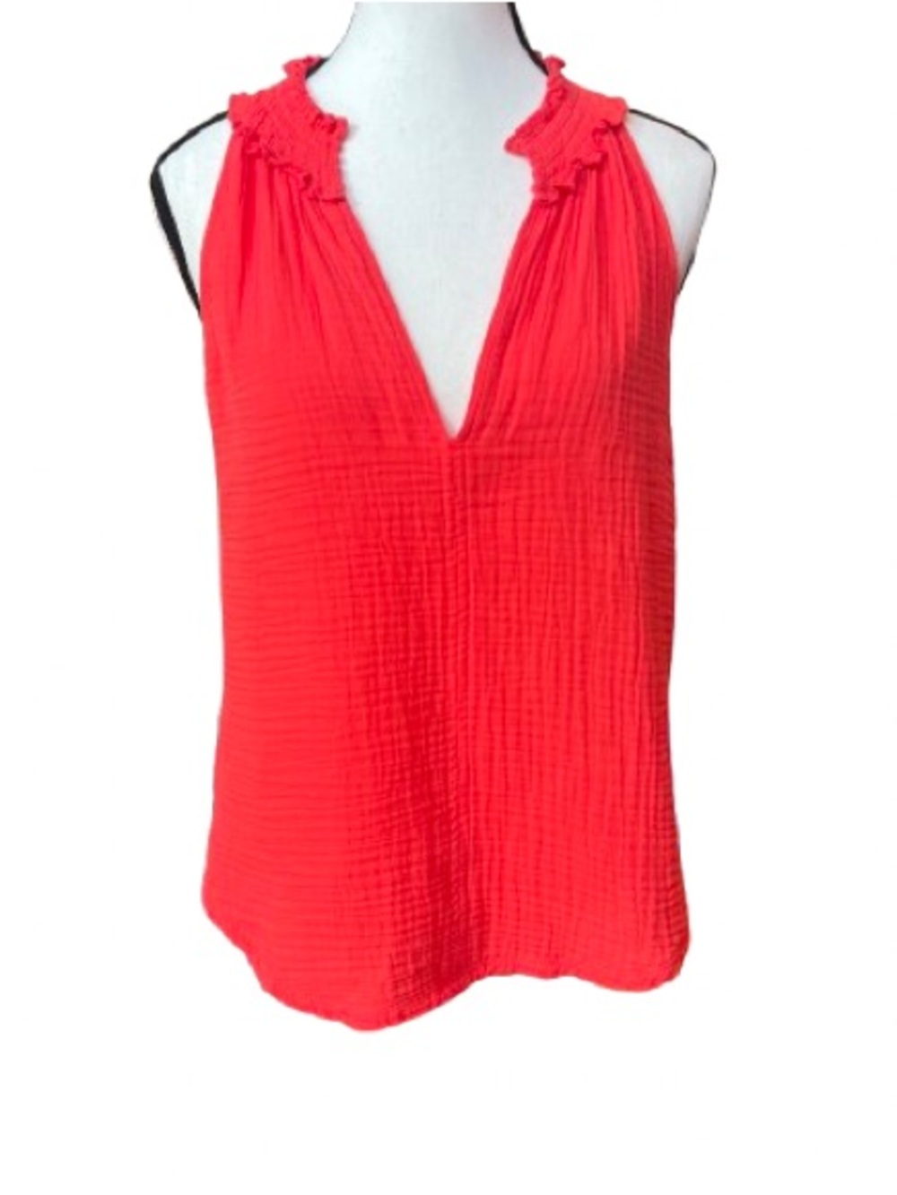 Evereve Serena 100% Gauze Cotton Sleeveless Top Sz M Coral Ruffle Collar Summer